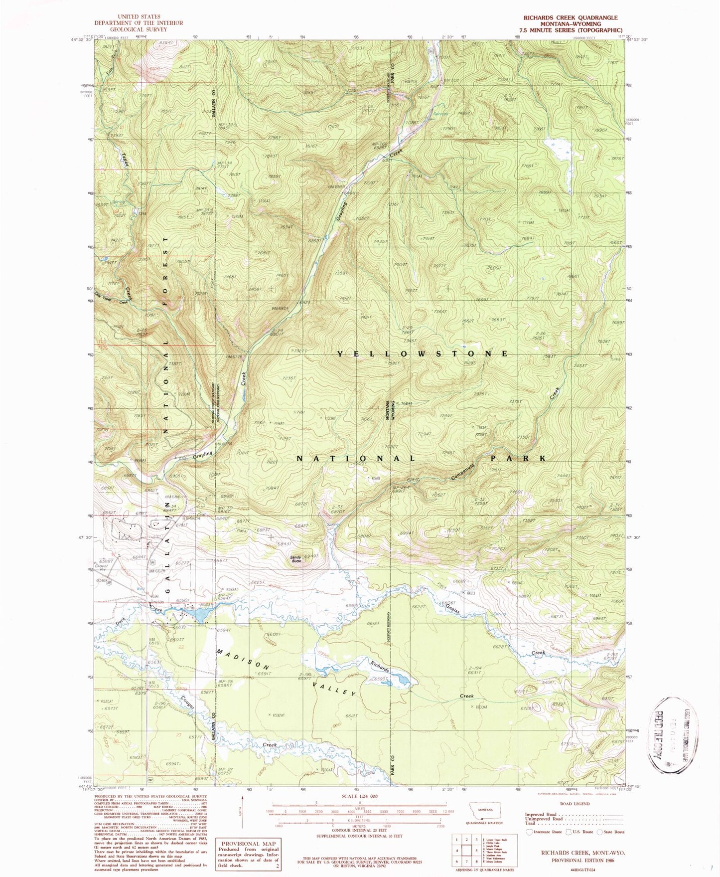 Classic USGS Richards Creek Montana 7.5'x7.5' Topo Map Image