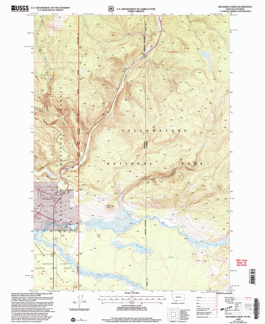 Classic USGS Richards Creek Montana 7.5'x7.5' Topo Map Image