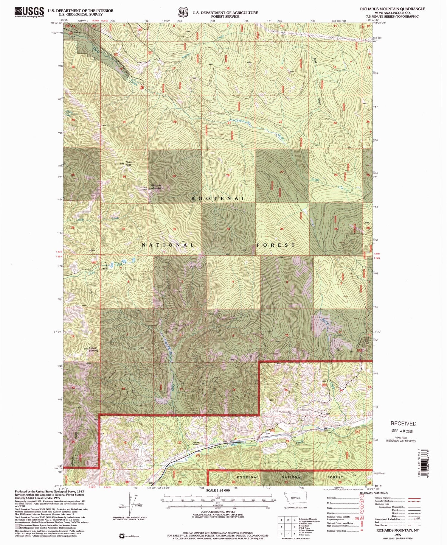 Classic USGS Richards Mountain Montana 7.5'x7.5' Topo Map Image