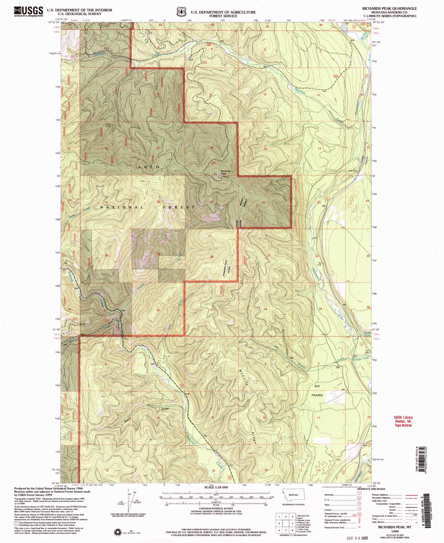 Classic USGS Richards Peak Montana 7.5'x7.5' Topo Map Image