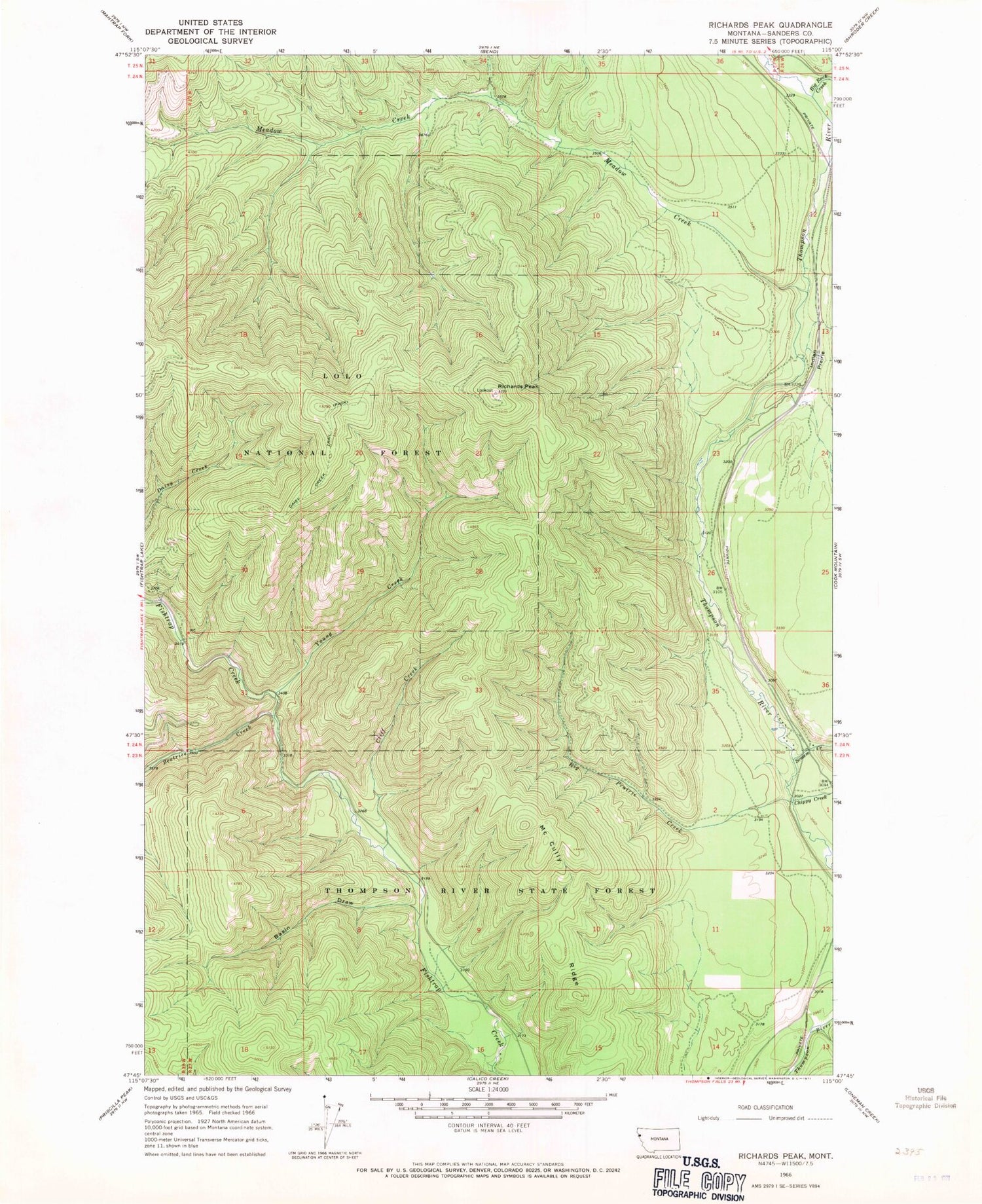 Classic USGS Richards Peak Montana 7.5'x7.5' Topo Map Image
