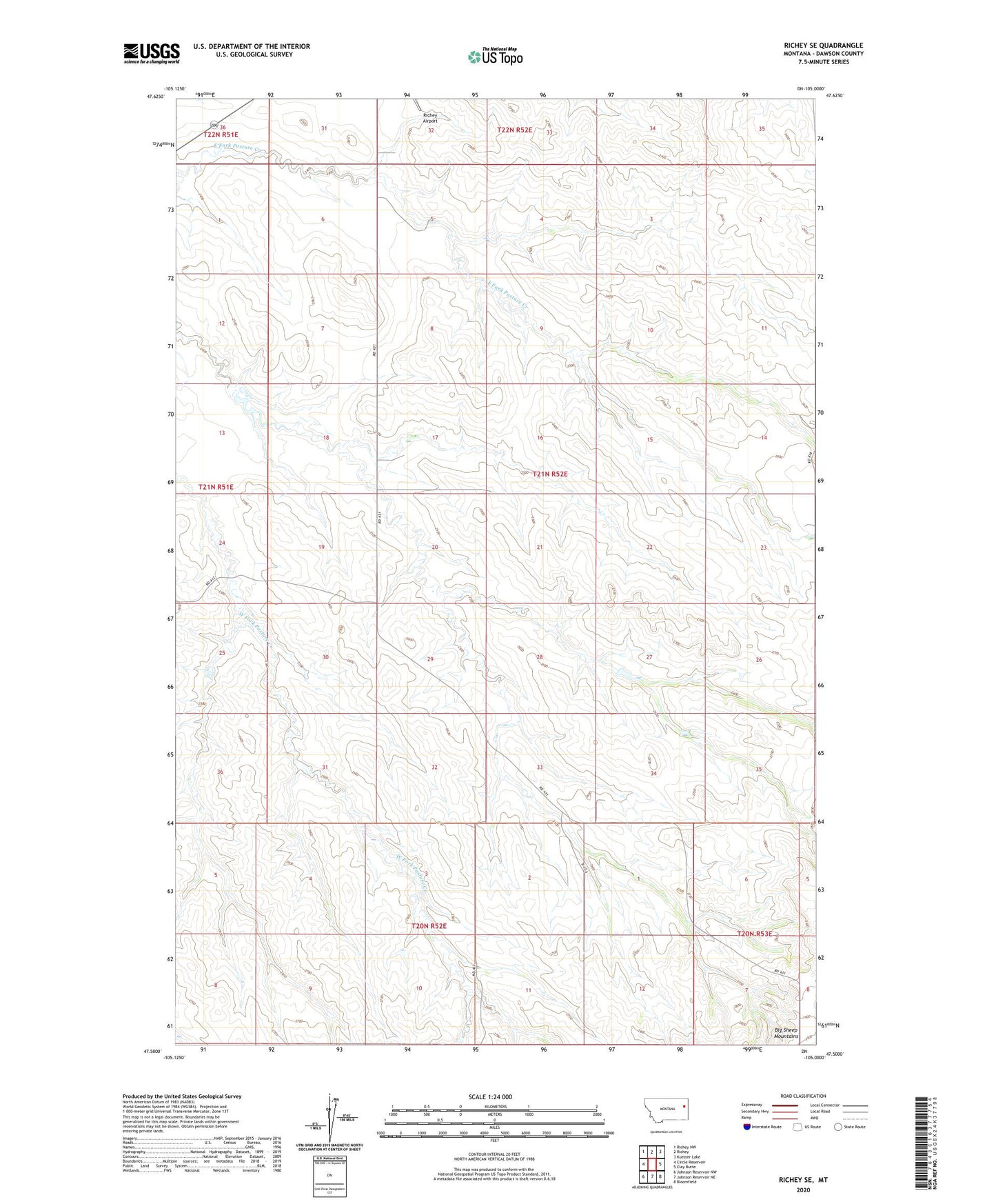 Richey SE Montana US Topo Map Image