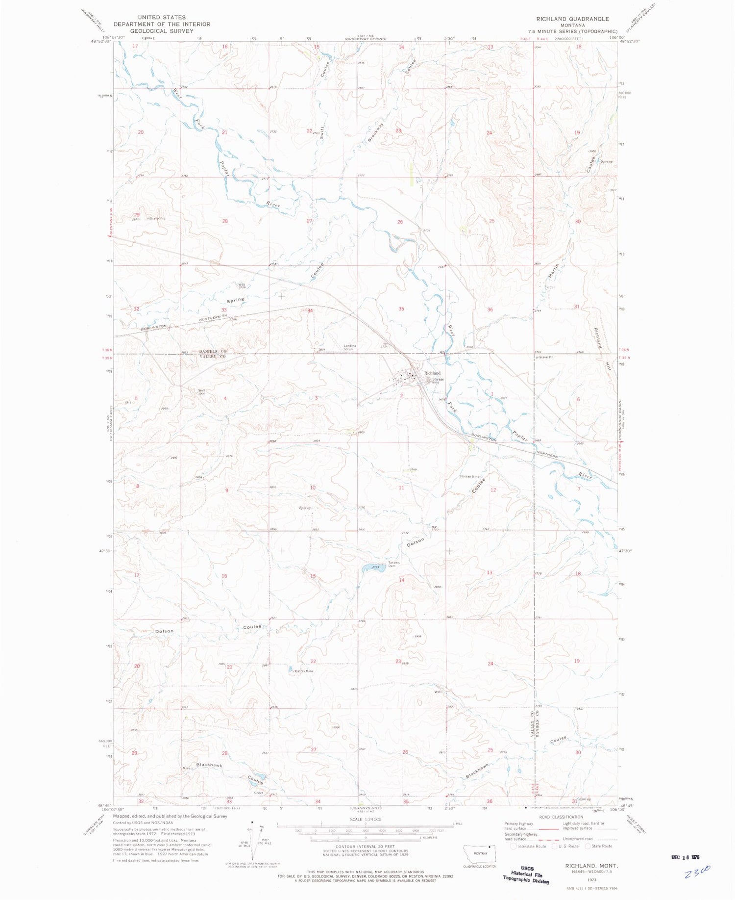 Classic USGS Richland Montana 7.5'x7.5' Topo Map Image