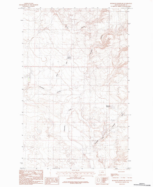 Classic USGS Richmond Reservoir Montana 7.5'x7.5' Topo Map Image