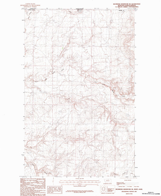 Classic USGS Richmond Reservoir NE Montana 7.5'x7.5' Topo Map Image