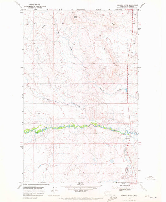 Classic USGS Rimrock Butte Montana 7.5'x7.5' Topo Map Image