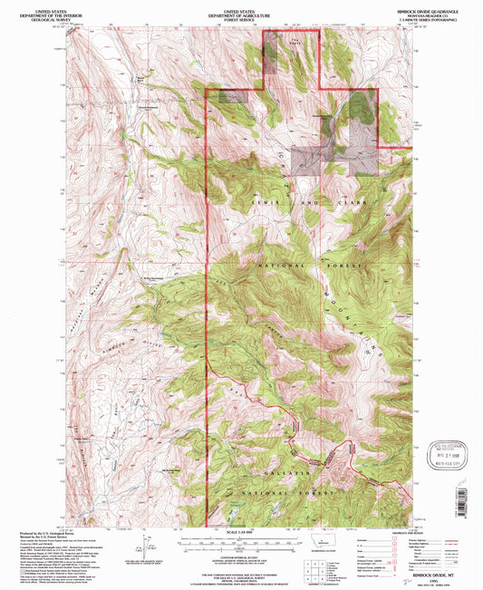Classic USGS Rimrock Divide Montana 7.5'x7.5' Topo Map Image
