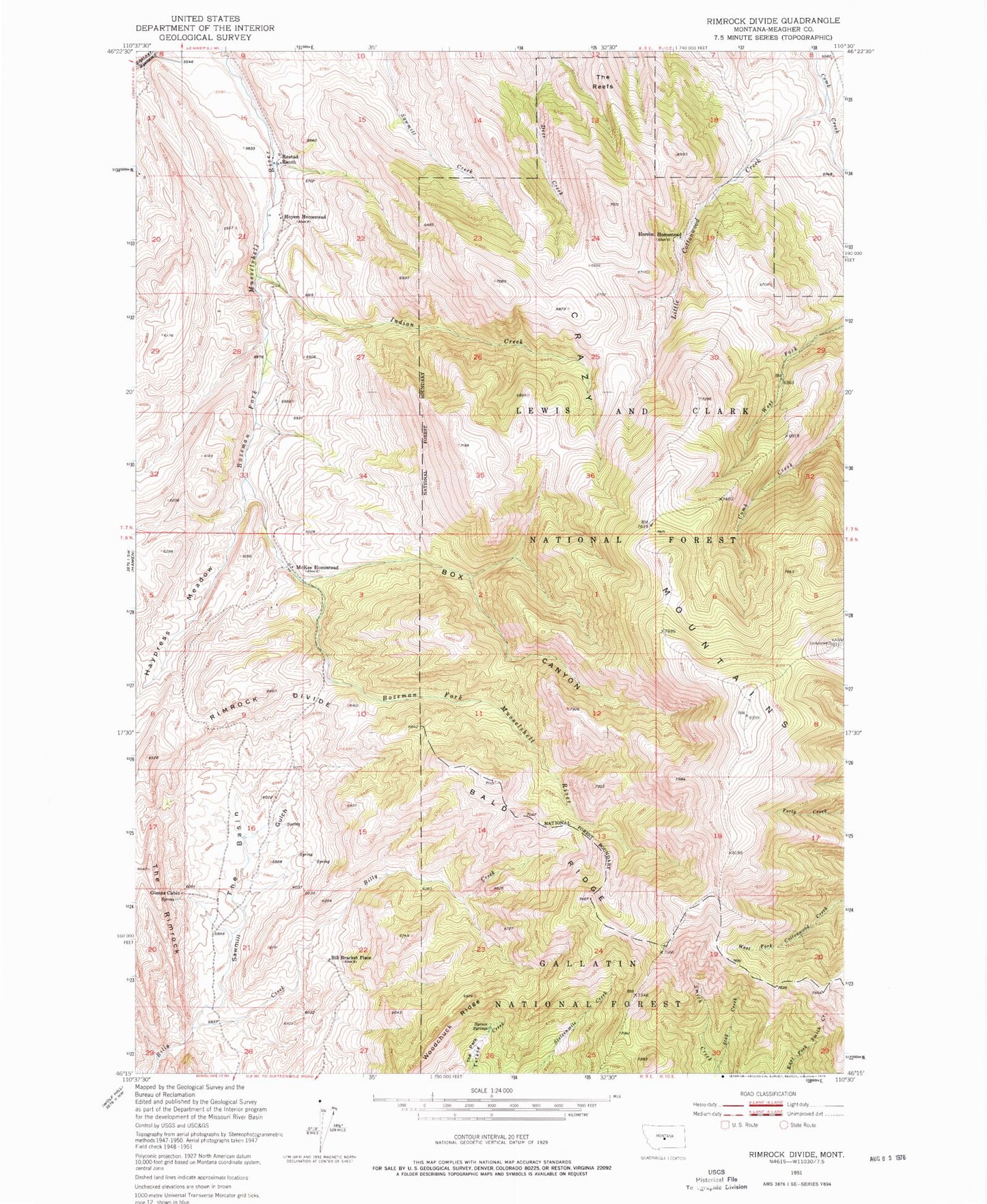 Classic USGS Rimrock Divide Montana 7.5'x7.5' Topo Map Image