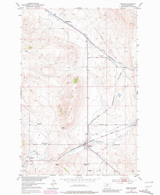 Classic USGS Ringling Montana 7.5'x7.5' Topo Map Image