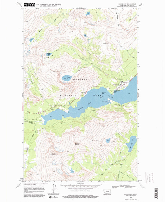 Classic USGS Rising Sun Montana 7.5'x7.5' Topo Map Image