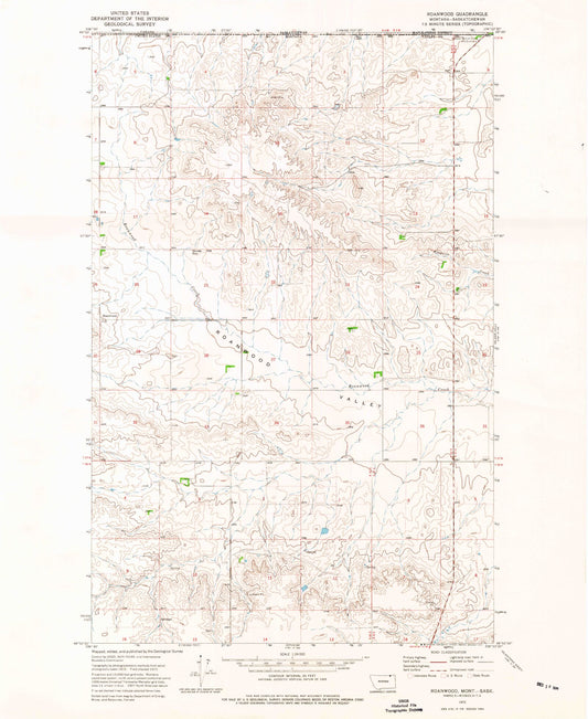 Classic USGS Roanwood Montana 7.5'x7.5' Topo Map Image