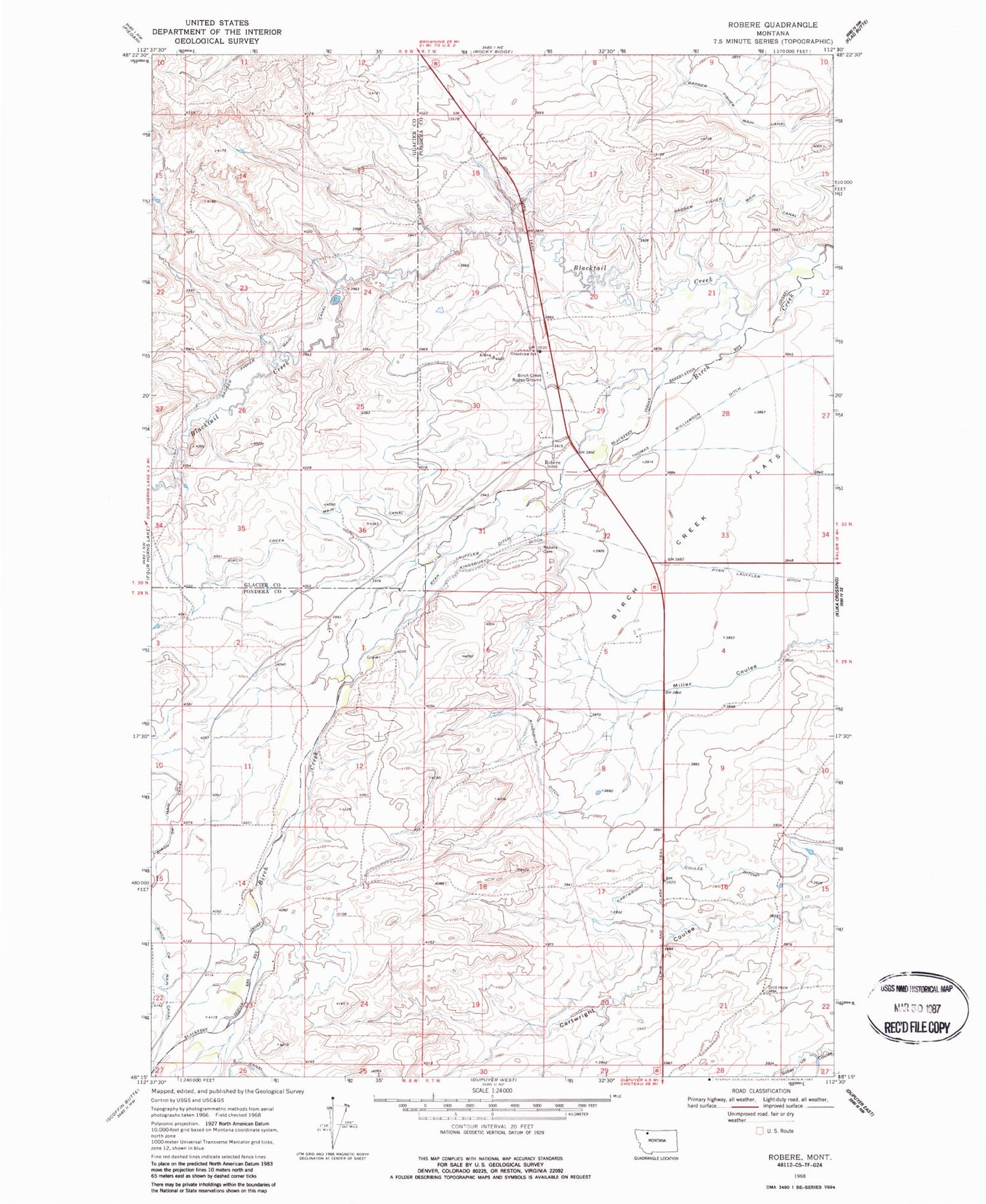 Classic USGS Robere Montana 7.5'x7.5' Topo Map Image