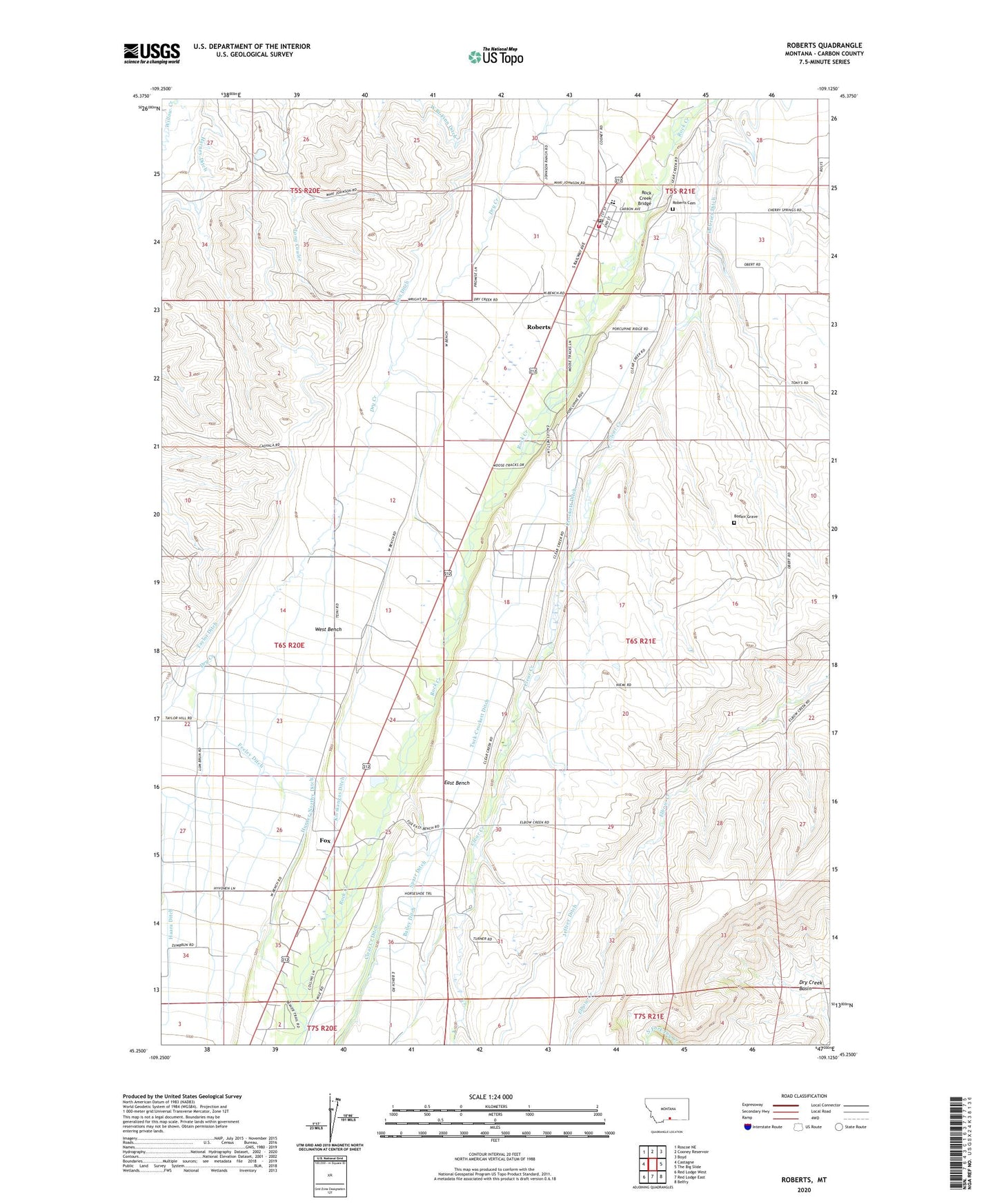 Roberts Montana US Topo Map Image