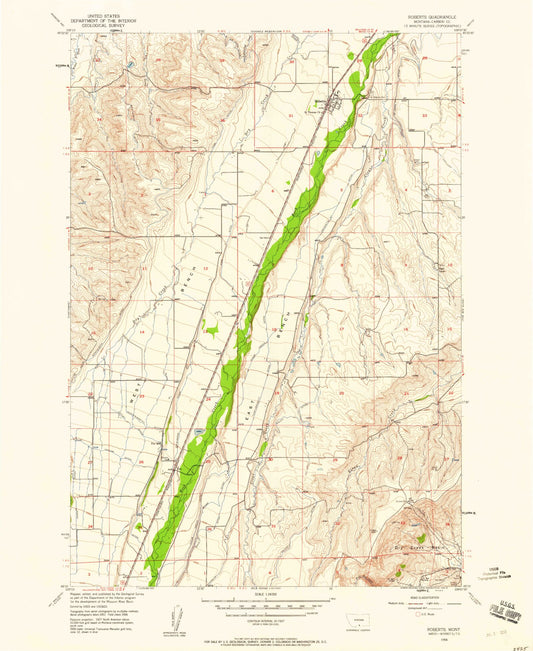 Classic USGS Roberts Montana 7.5'x7.5' Topo Map Image