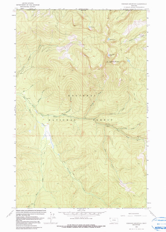 Classic USGS Robinson Mountain Montana 7.5'x7.5' Topo Map Image