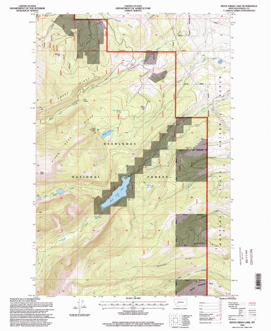 Classic USGS Rock Creek Lake Montana 7.5'x7.5' Topo Map Image