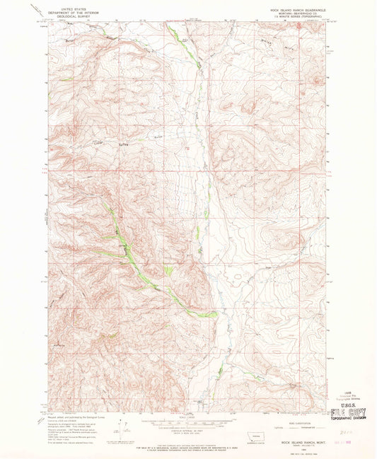 Classic USGS Rock Island Ranch Montana 7.5'x7.5' Topo Map Image