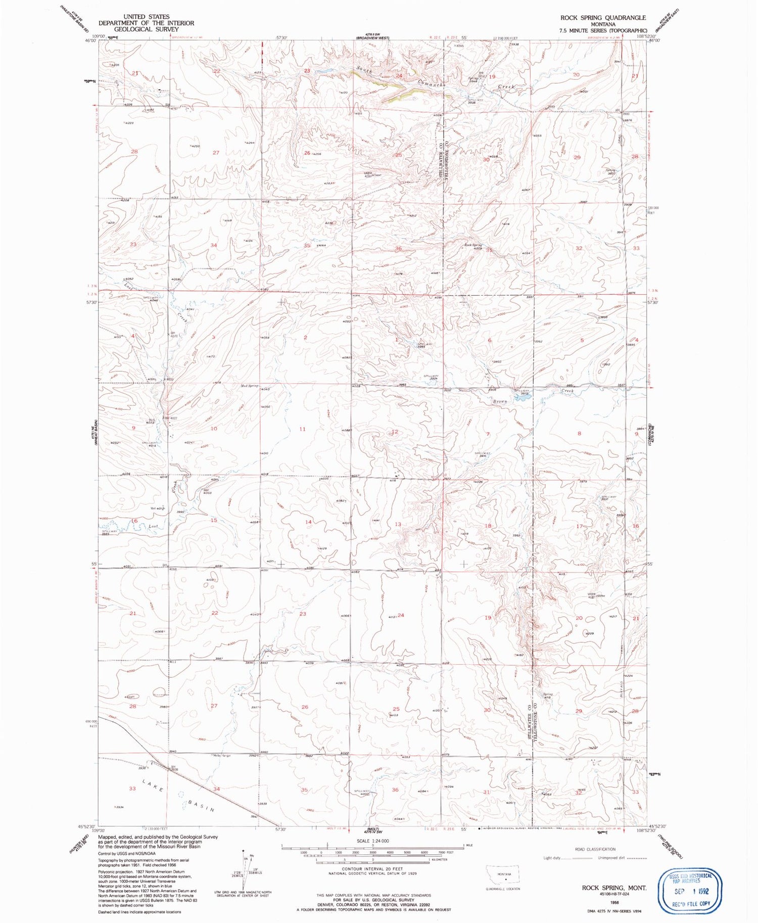 Classic USGS Rock Spring Montana 7.5'x7.5' Topo Map Image