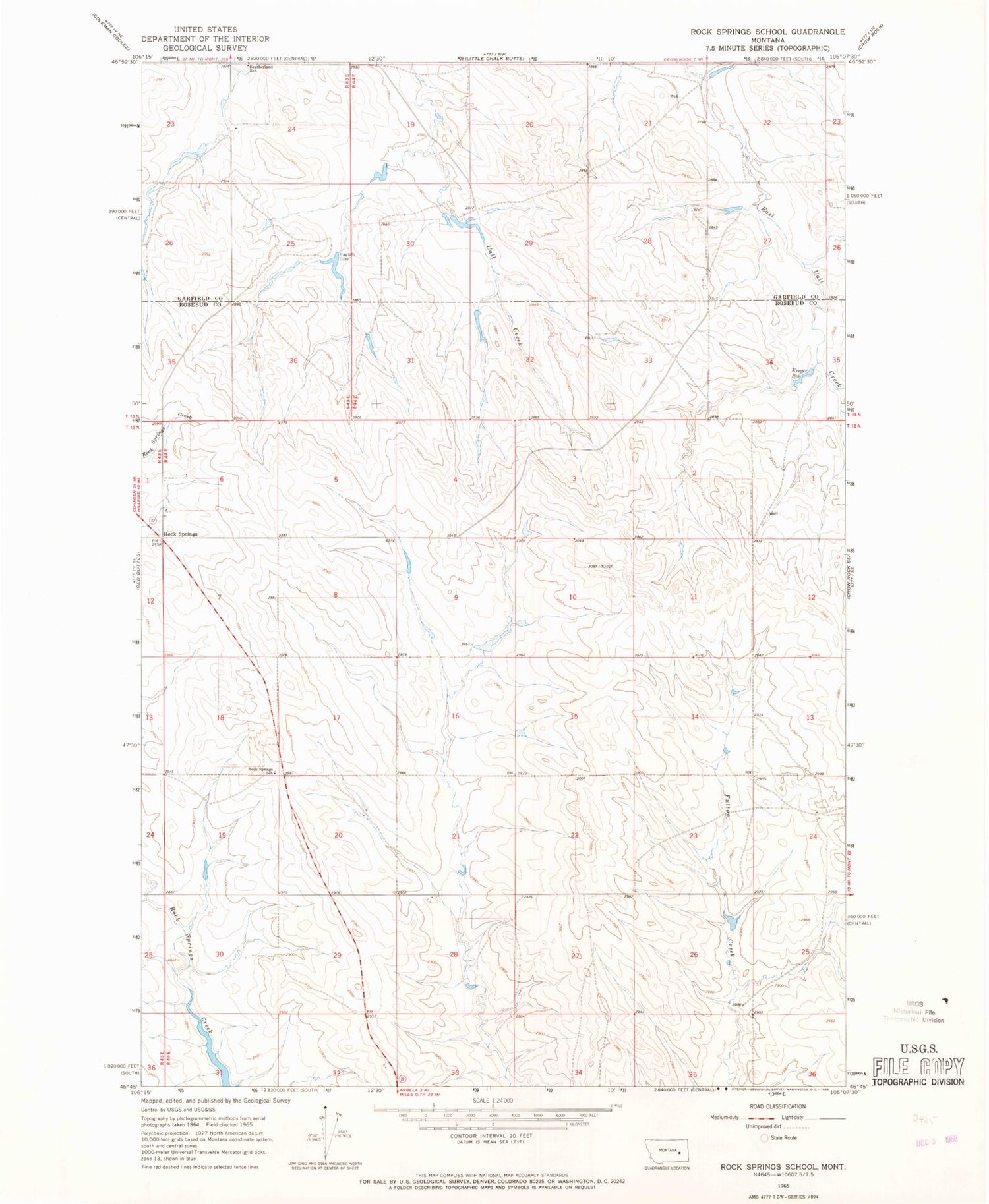 Classic USGS Rock Springs School Montana 7.5'x7.5' Topo Map Image