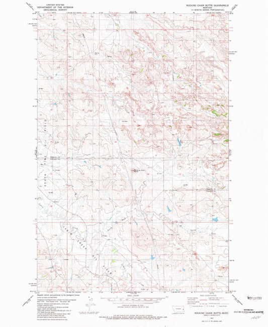 Classic USGS Rocking Chair Butte Montana 7.5'x7.5' Topo Map Image