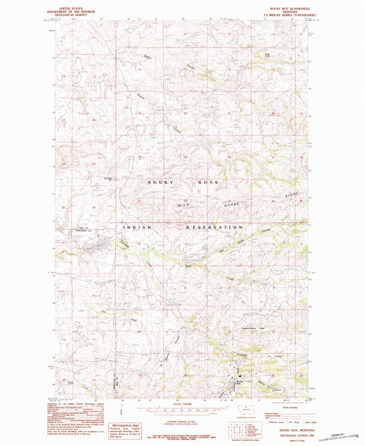 Classic USGS Rocky Boy Montana 7.5'x7.5' Topo Map Image