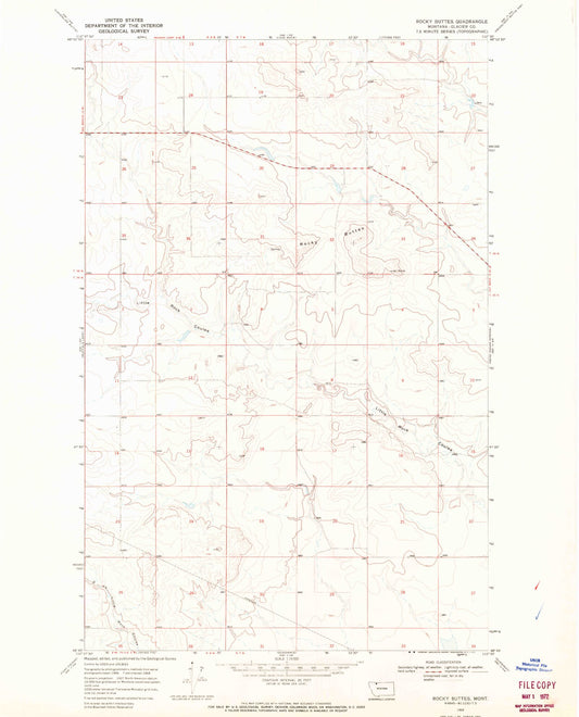 Classic USGS Rocky Buttes Montana 7.5'x7.5' Topo Map Image