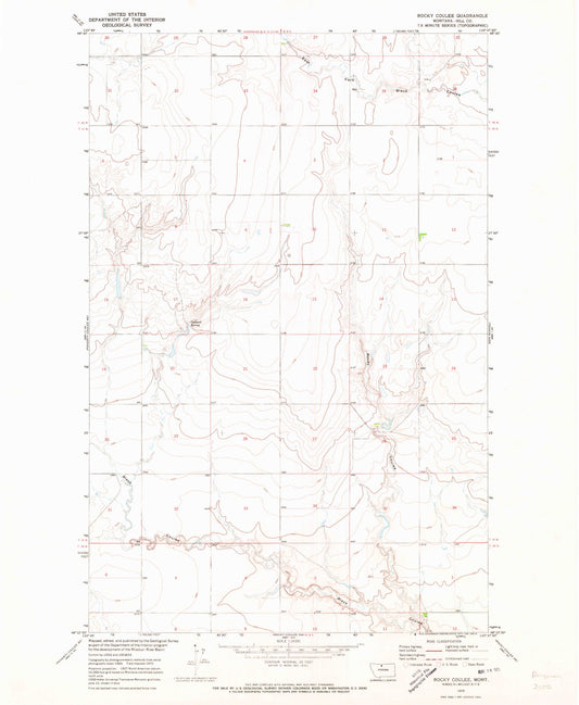 Classic USGS Rocky Coulee Montana 7.5'x7.5' Topo Map Image
