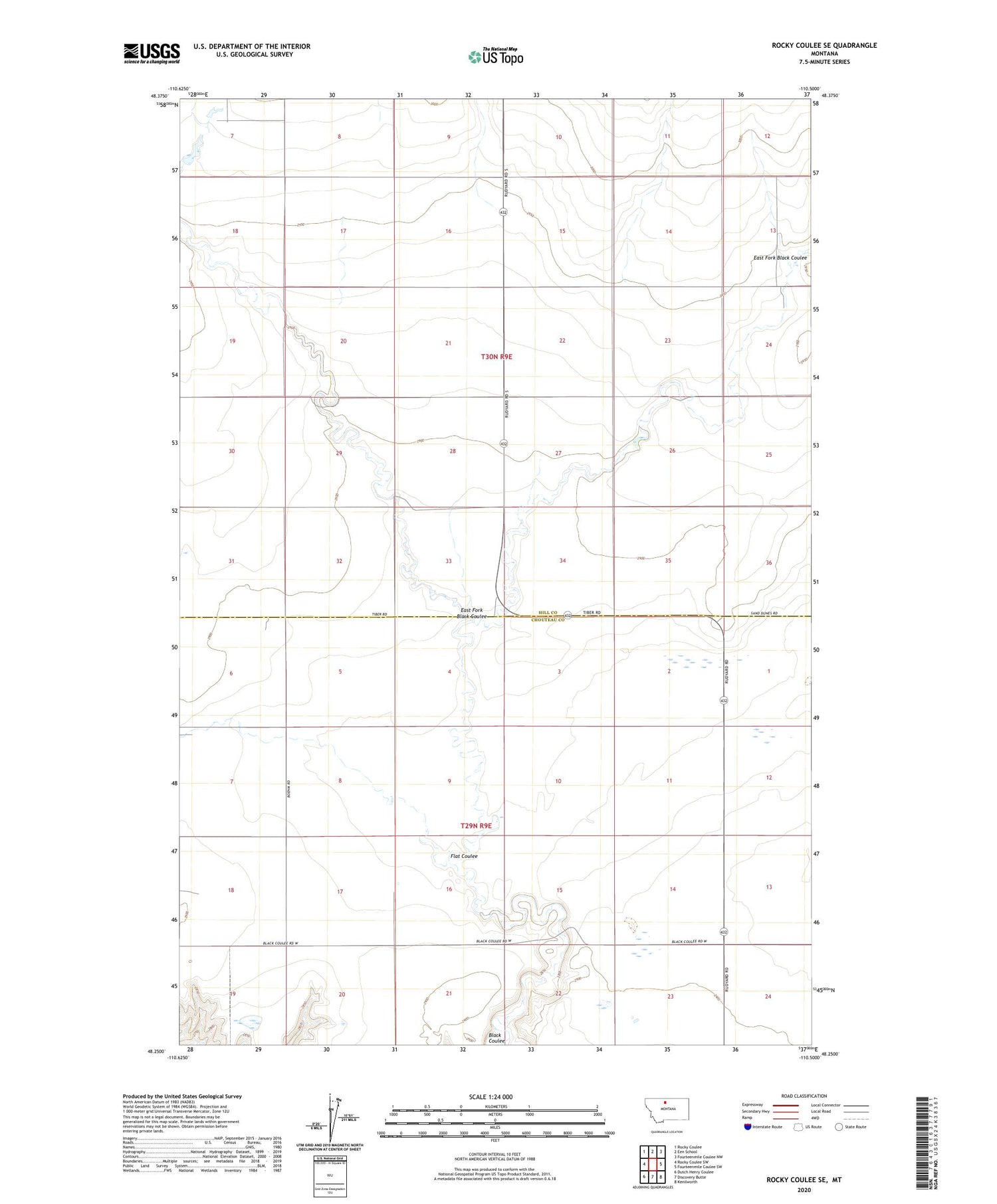 Rocky Coulee SE Montana US Topo Map Image