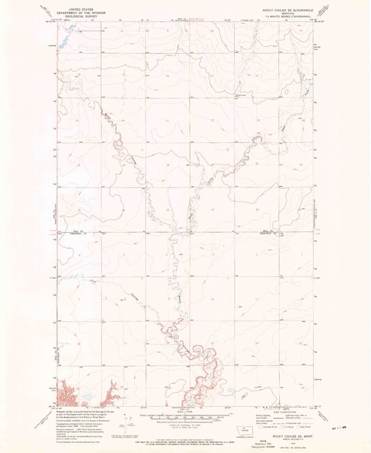 Classic USGS Rocky Coulee SE Montana 7.5'x7.5' Topo Map Image