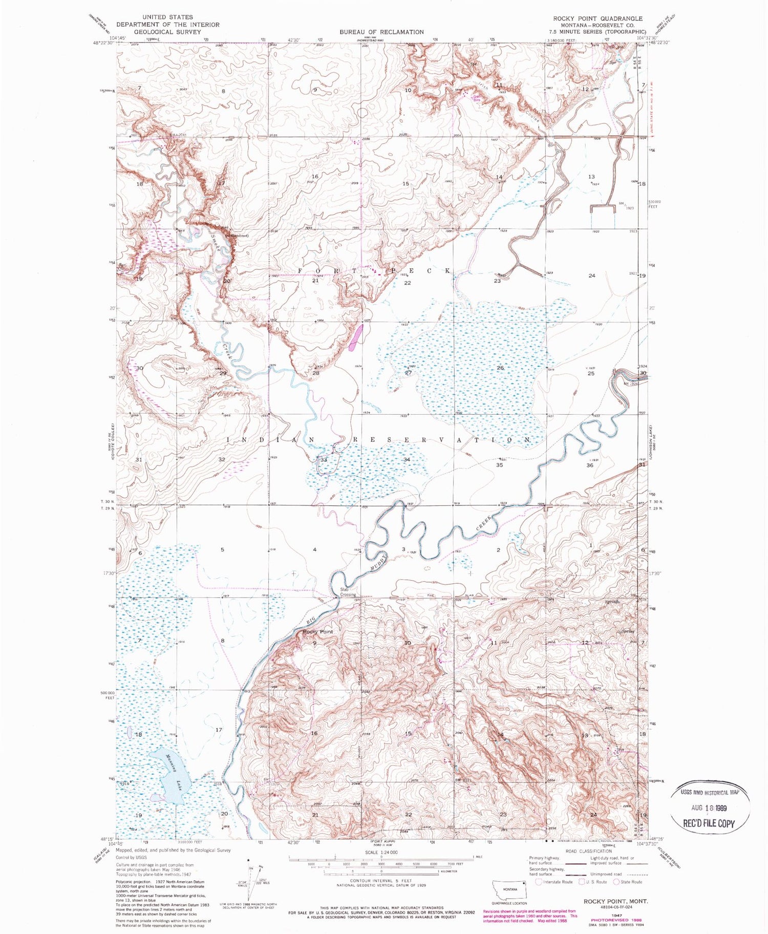 Classic USGS Rocky Point Montana 7.5'x7.5' Topo Map Image