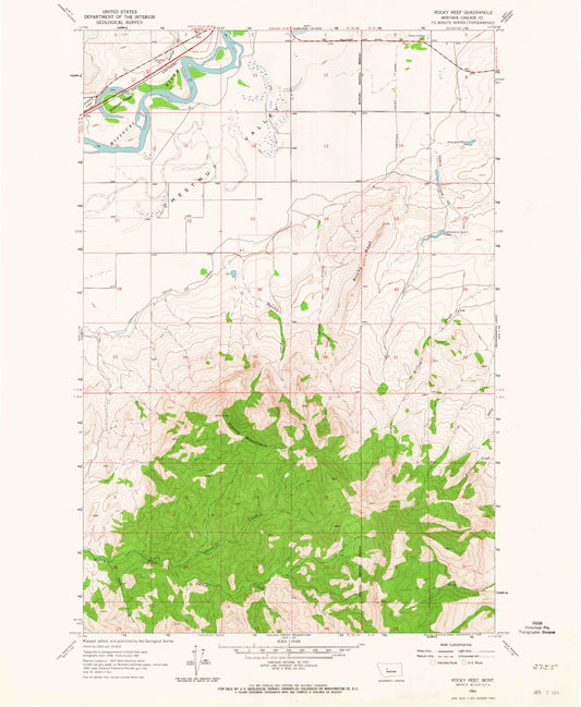 Classic USGS Rocky Reef Montana 7.5'x7.5' Topo Map Image
