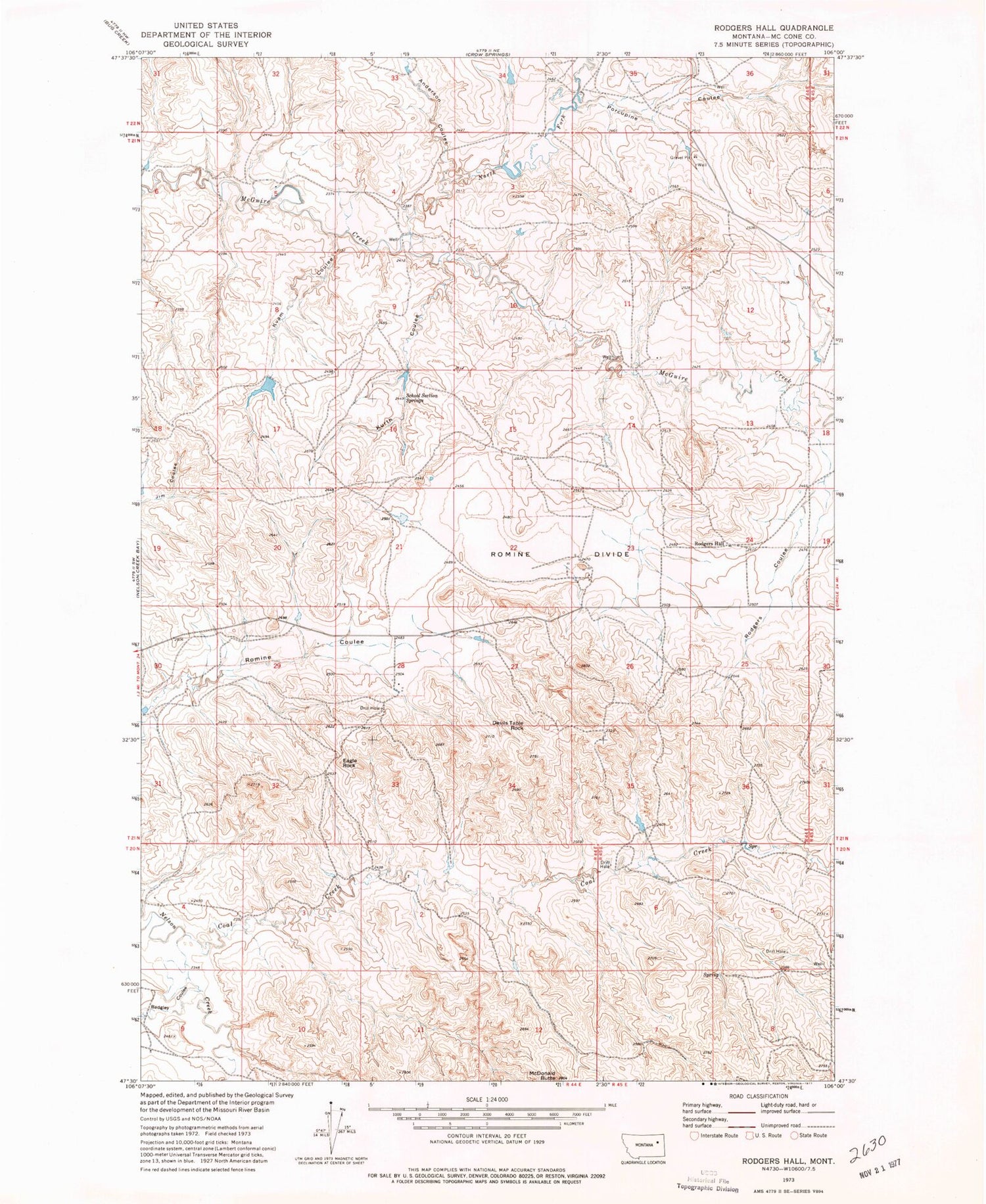 Classic USGS Rodgers Hall Montana 7.5'x7.5' Topo Map Image