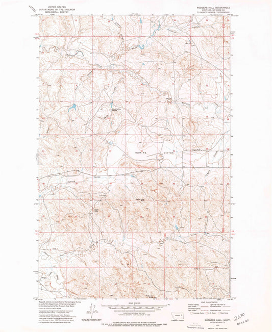 Classic USGS Rodgers Hall Montana 7.5'x7.5' Topo Map Image