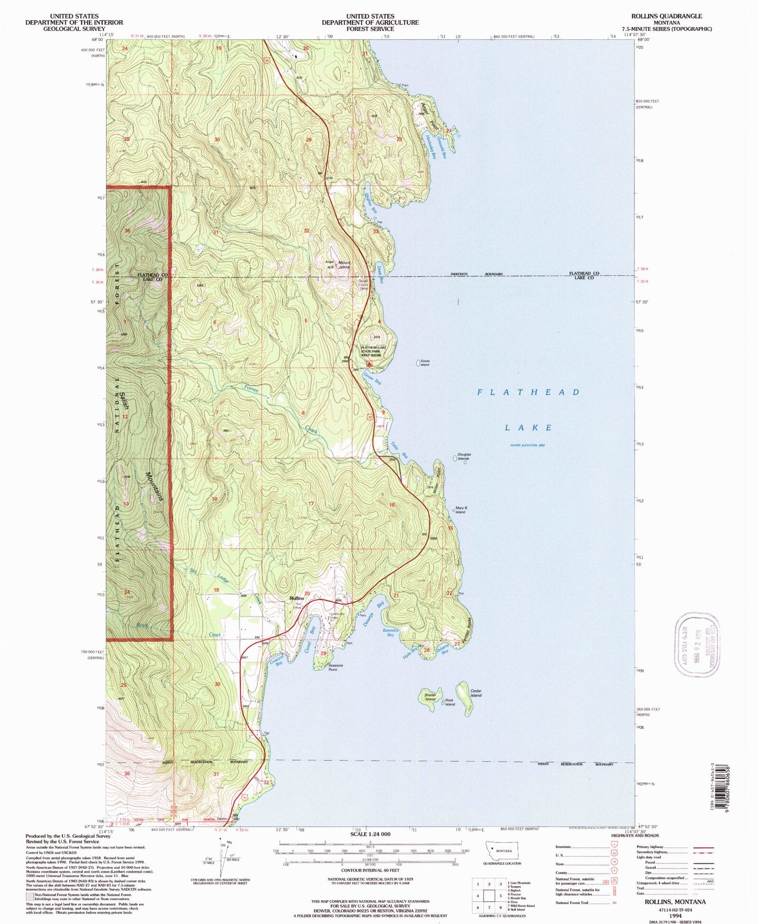 Classic USGS Rollins Montana 7.5'x7.5' Topo Map Image