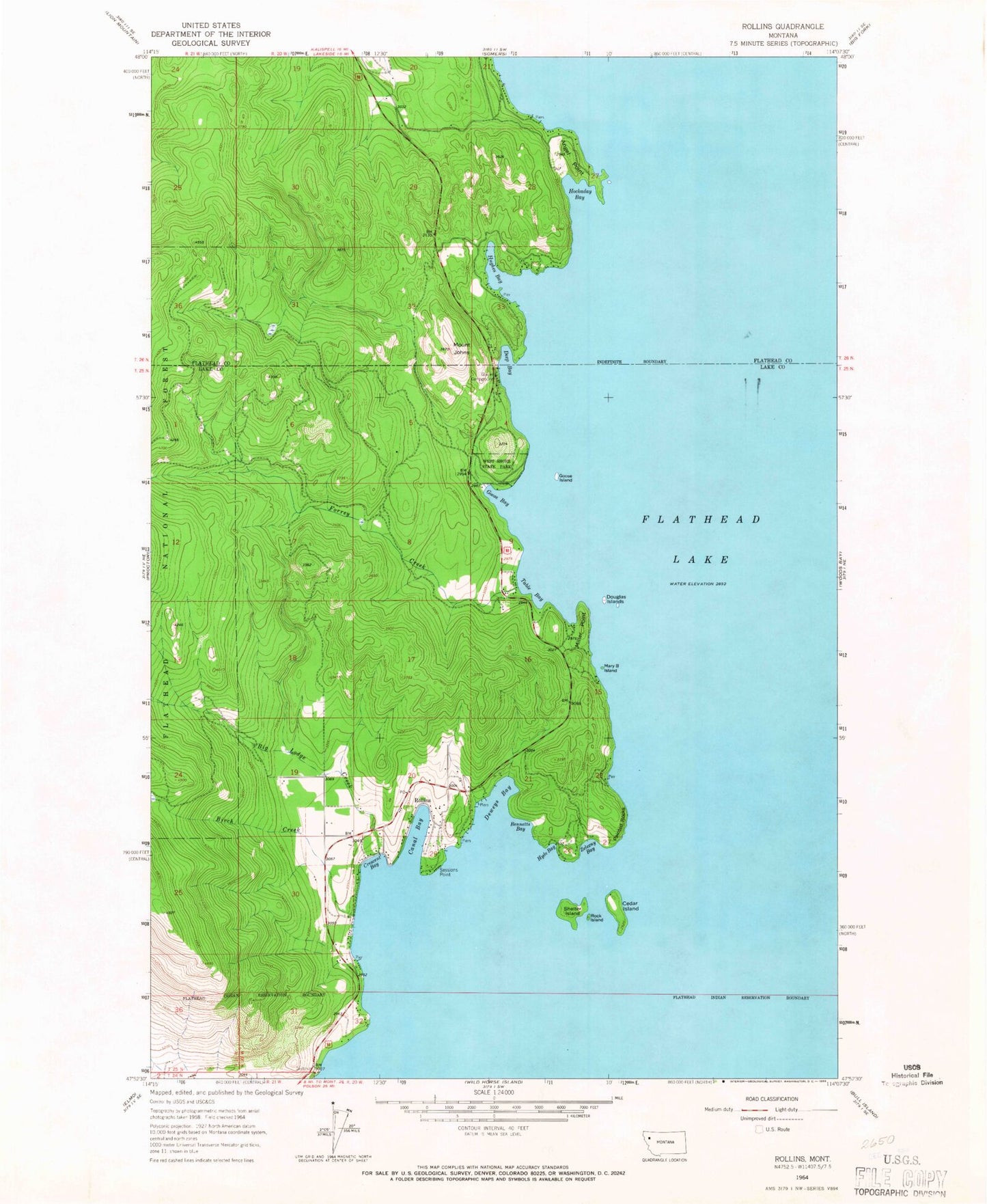Classic USGS Rollins Montana 7.5'x7.5' Topo Map Image