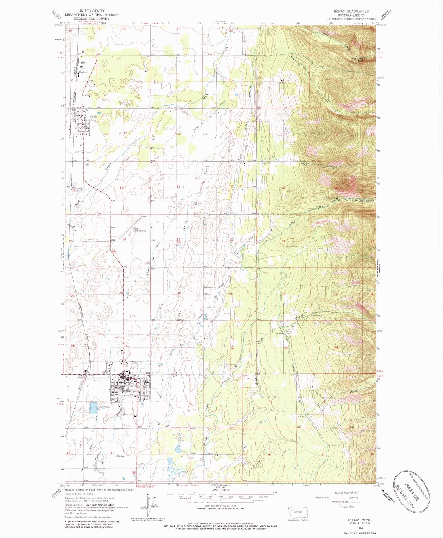 Classic USGS Ronan Montana 7.5'x7.5' Topo Map Image