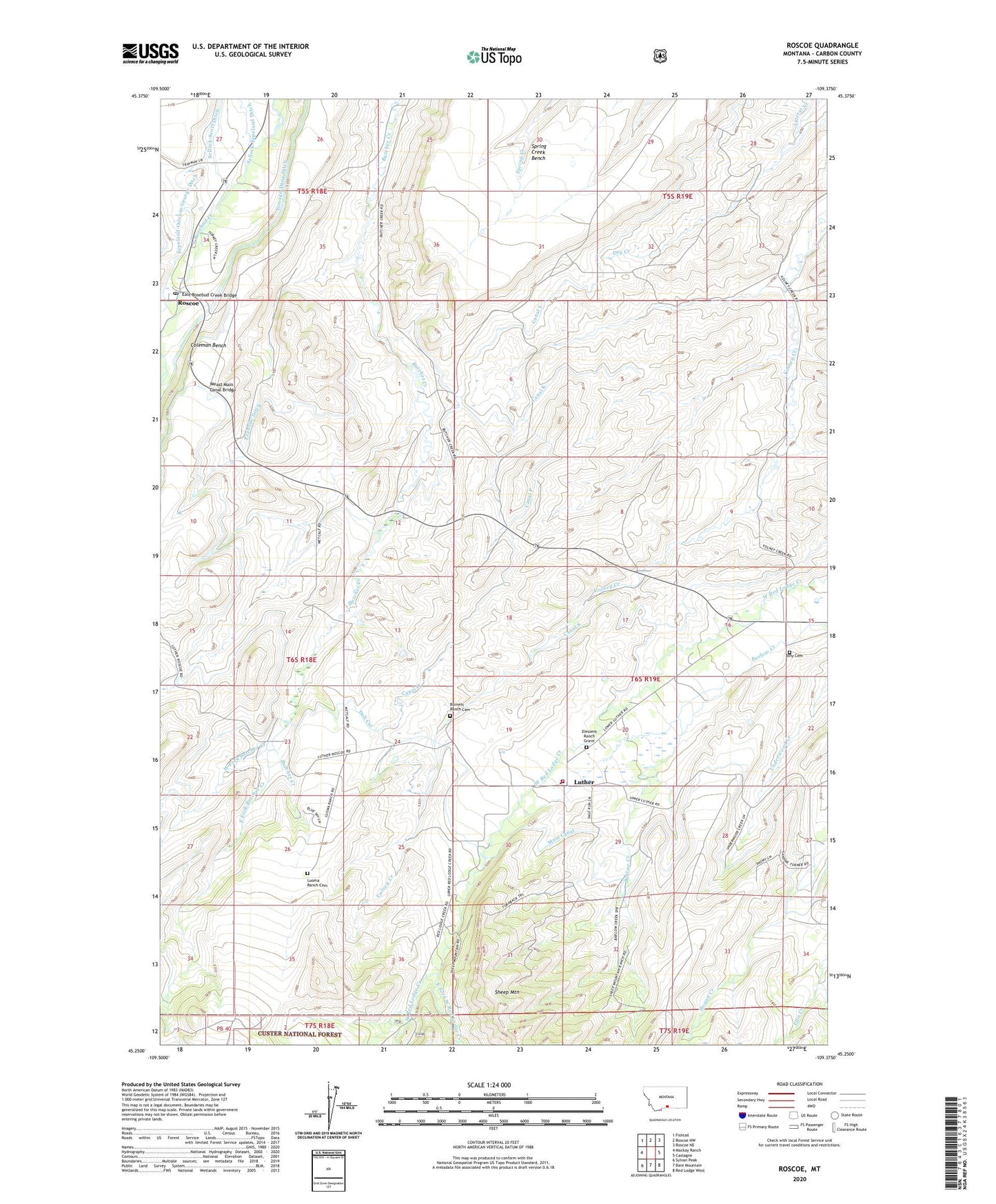 Roscoe Montana US Topo Map Image