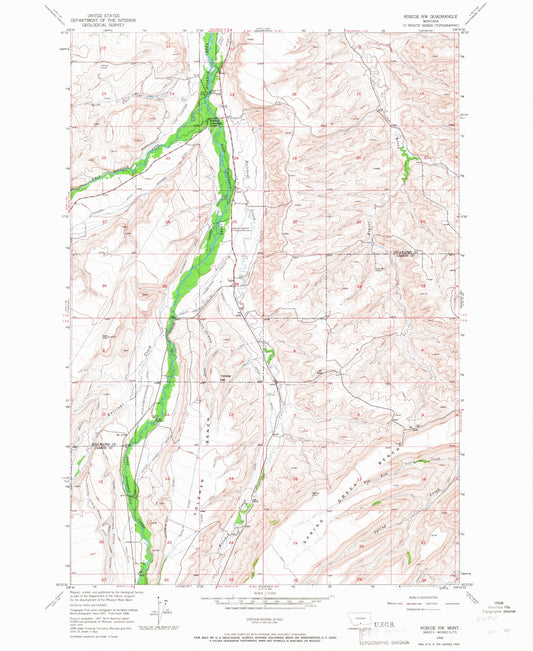 Classic USGS Roscoe NW Montana 7.5'x7.5' Topo Map Image