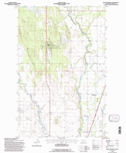 Classic USGS Rose Crossing Montana 7.5'x7.5' Topo Map Image