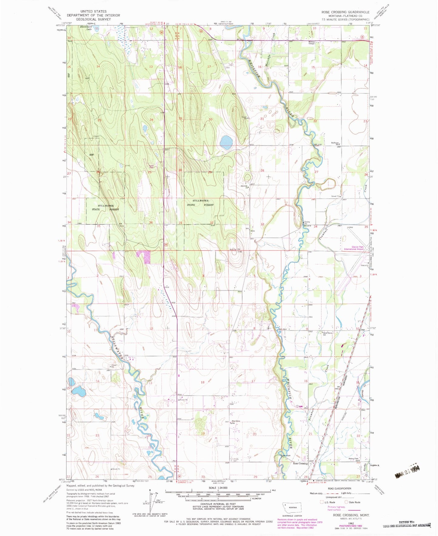 Classic USGS Rose Crossing Montana 7.5'x7.5' Topo Map Image