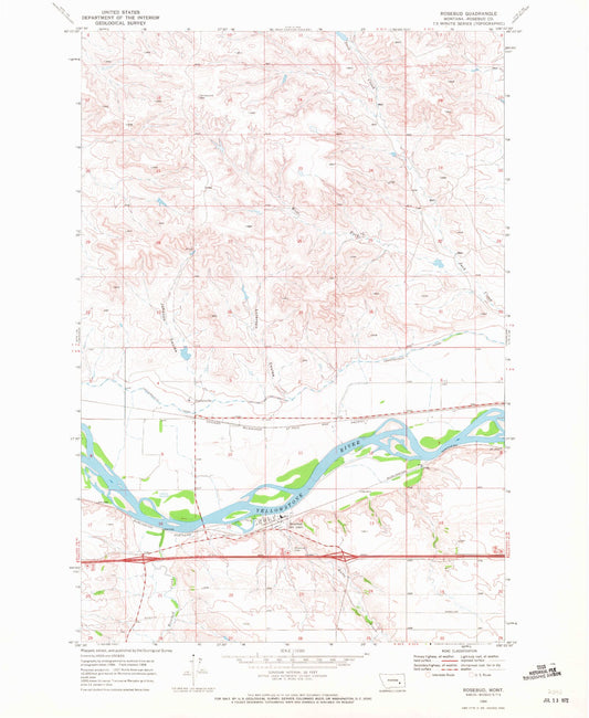 Classic USGS Rosebud Montana 7.5'x7.5' Topo Map Image