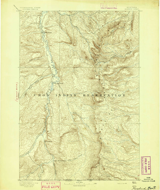 Historic 1894 Rosebud Montana 30'x30' Topo Map Image