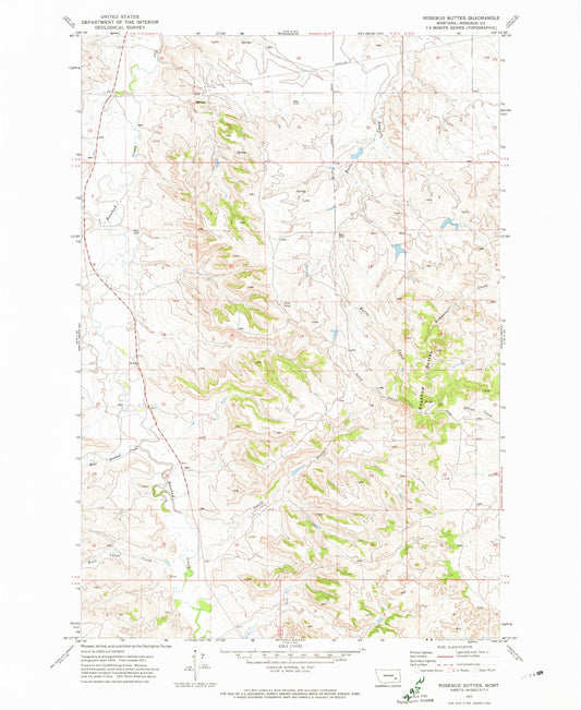 Classic USGS Rosebud Buttes Montana 7.5'x7.5' Topo Map Image