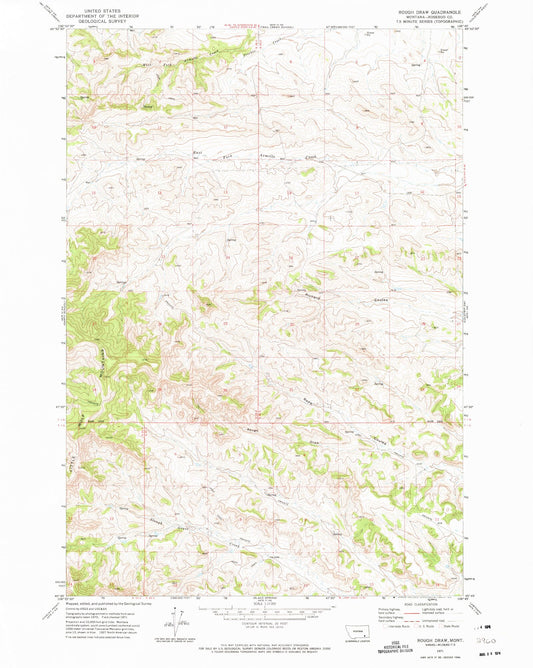 Classic USGS Rough Draw Montana 7.5'x7.5' Topo Map Image
