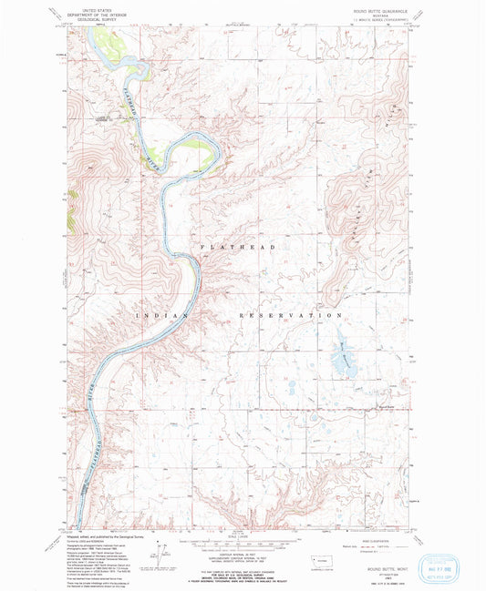 Classic USGS Round Butte Montana 7.5'x7.5' Topo Map Image