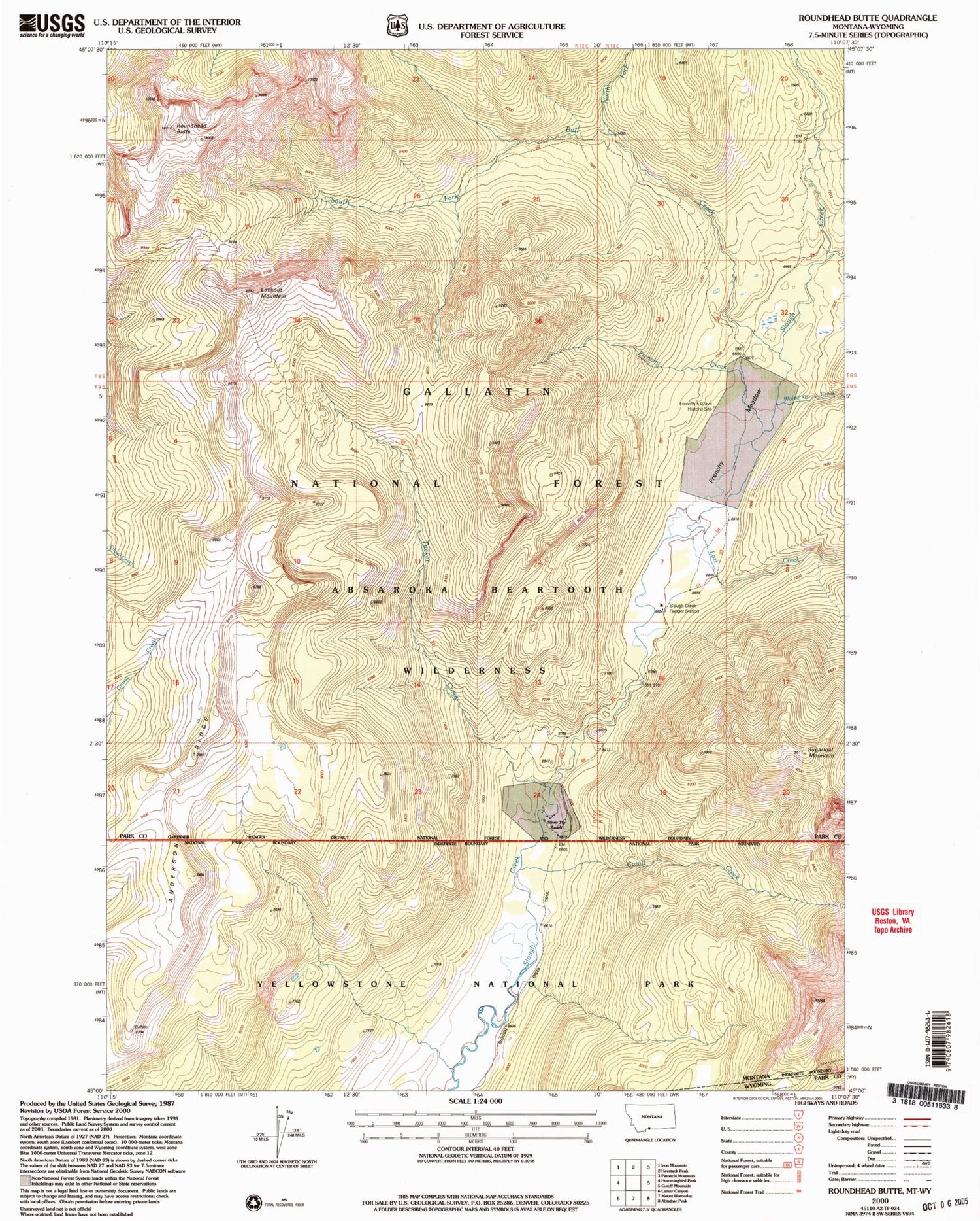 Classic USGS Roundhead Butte Montana 7.5'x7.5' Topo Map Image
