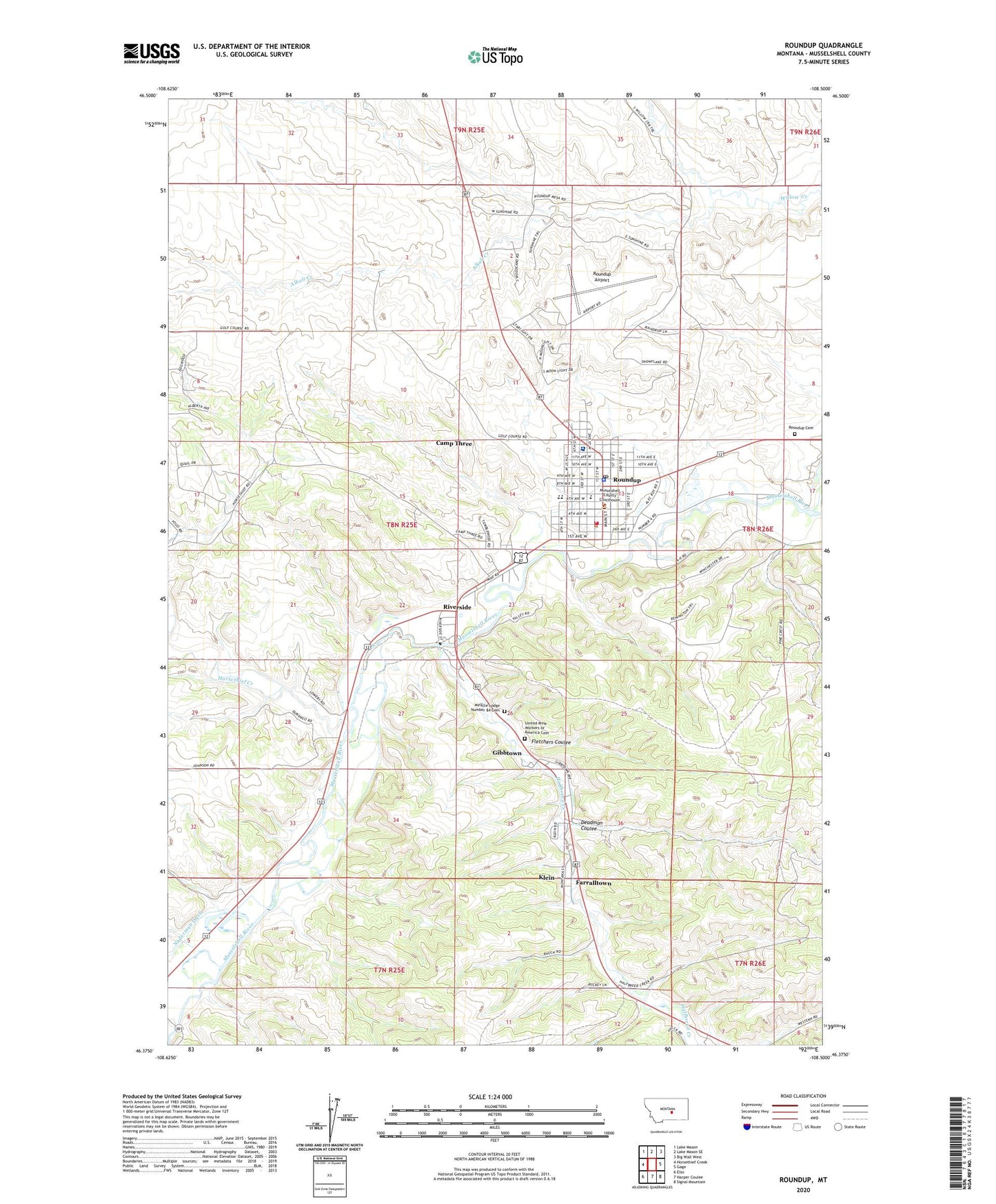 Roundup Montana US Topo Map Image