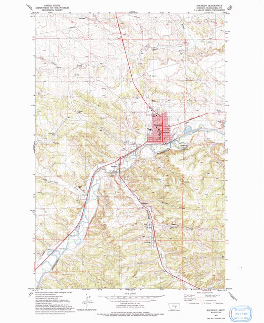 Classic USGS Roundup Montana 7.5'x7.5' Topo Map Image