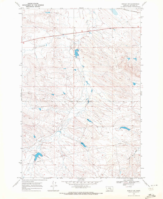 Classic USGS Rowley NW Montana 7.5'x7.5' Topo Map Image