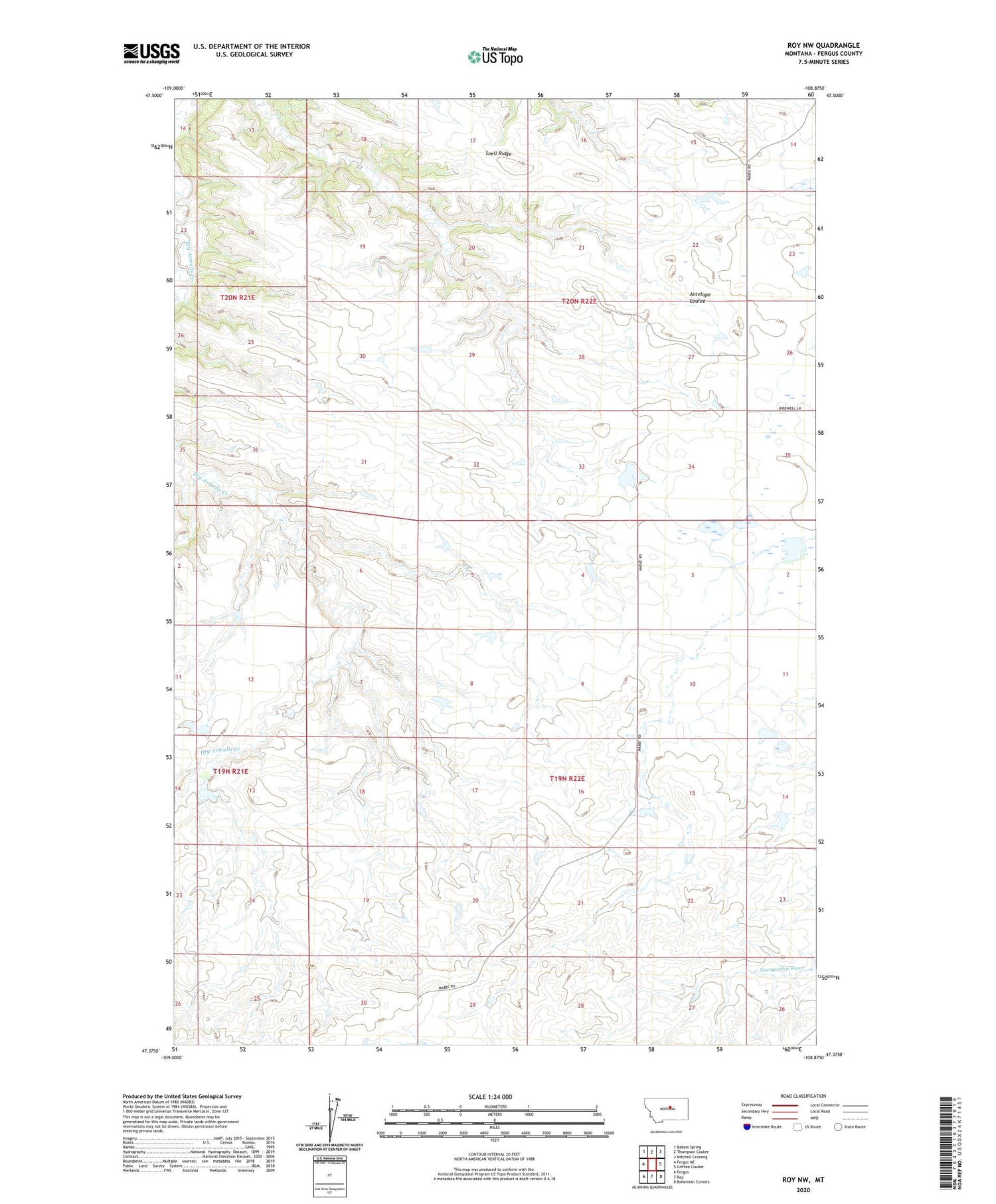 Roy NW Montana US Topo Map Image